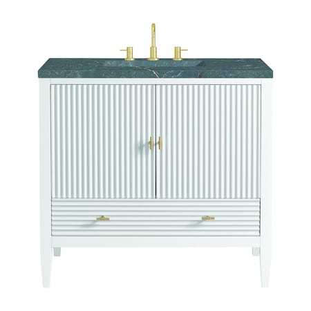James Martin Vanities 36'' Vanity, Bright White w/ 3 CM Parisien Bleu Quartz Top 485-V36-BW-3PBL